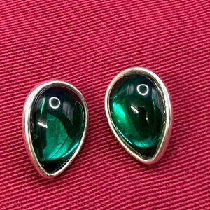 VTG Lorelei Emerald Colored Cabochon Earrings on Sterling “earwires”.